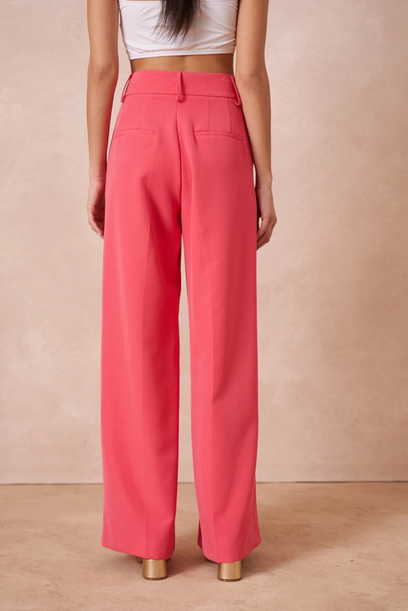 Wide-Cut Plain Pants with Double Breasted Fuchsia-Pants-Attentif Paris-Urbanheer