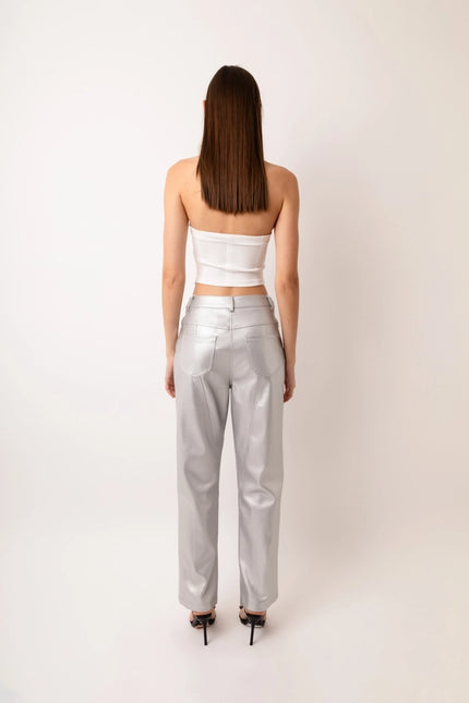 Lupe Faux Leather Metallic Straight Pant-Pants-Amy Lynn-Urbanheer