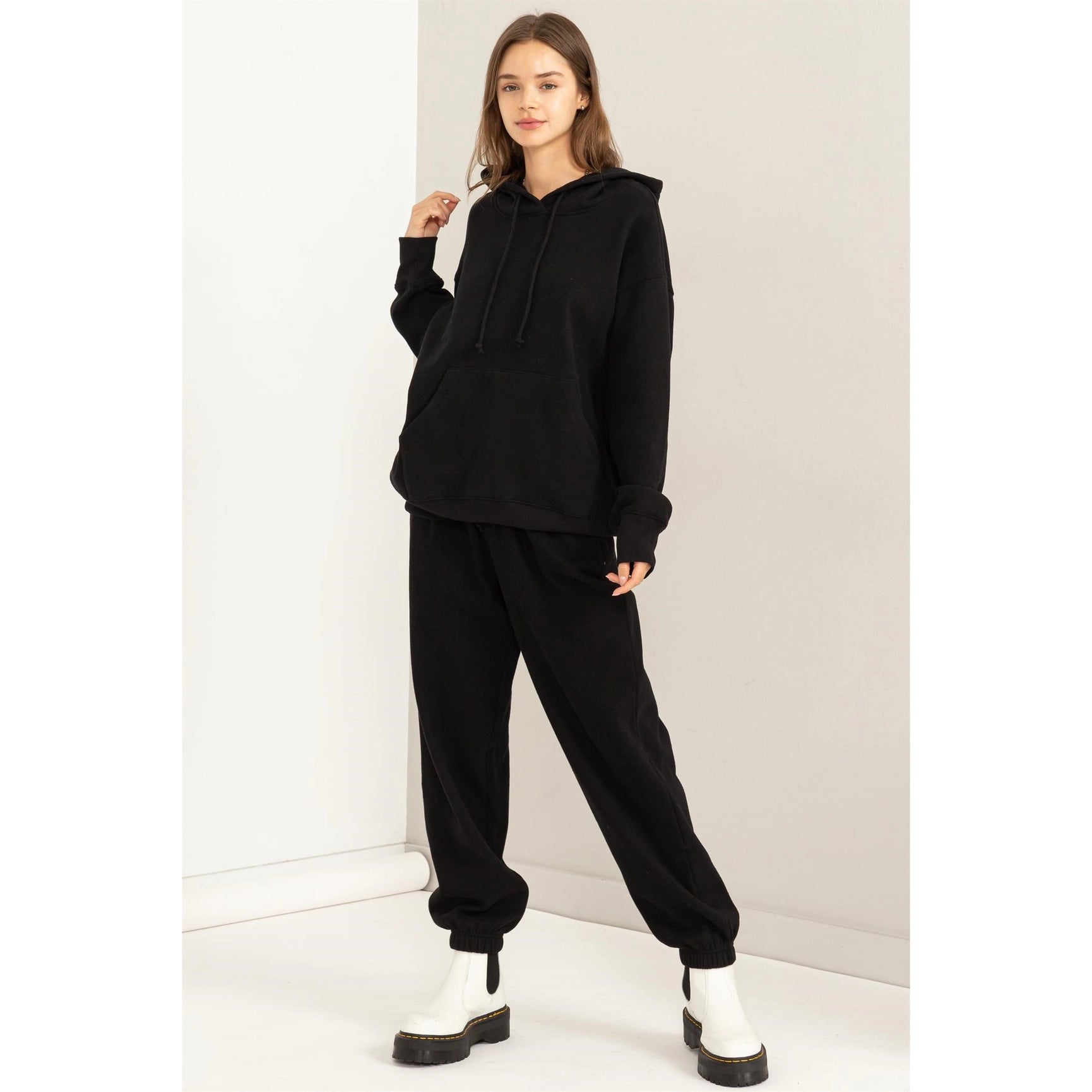 Weekend Chiller Drop Shoulder Oversized Hoodie - Black-Clothing - Women-HYFVE-Urbanheer