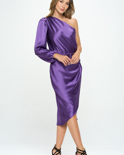 Satin One Shoulder Bodycon W/ Asymmetric Hem-Renee C.-Urbanheer