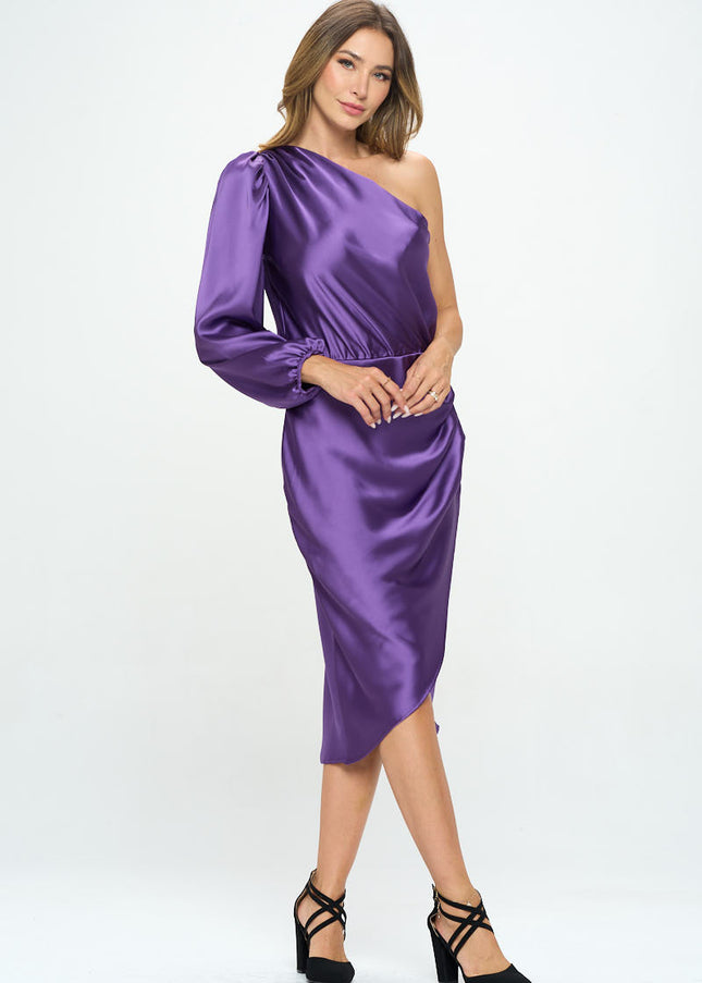 Satin One Shoulder Bodycon W/ Asymmetric Hem-Renee C.-Urbanheer