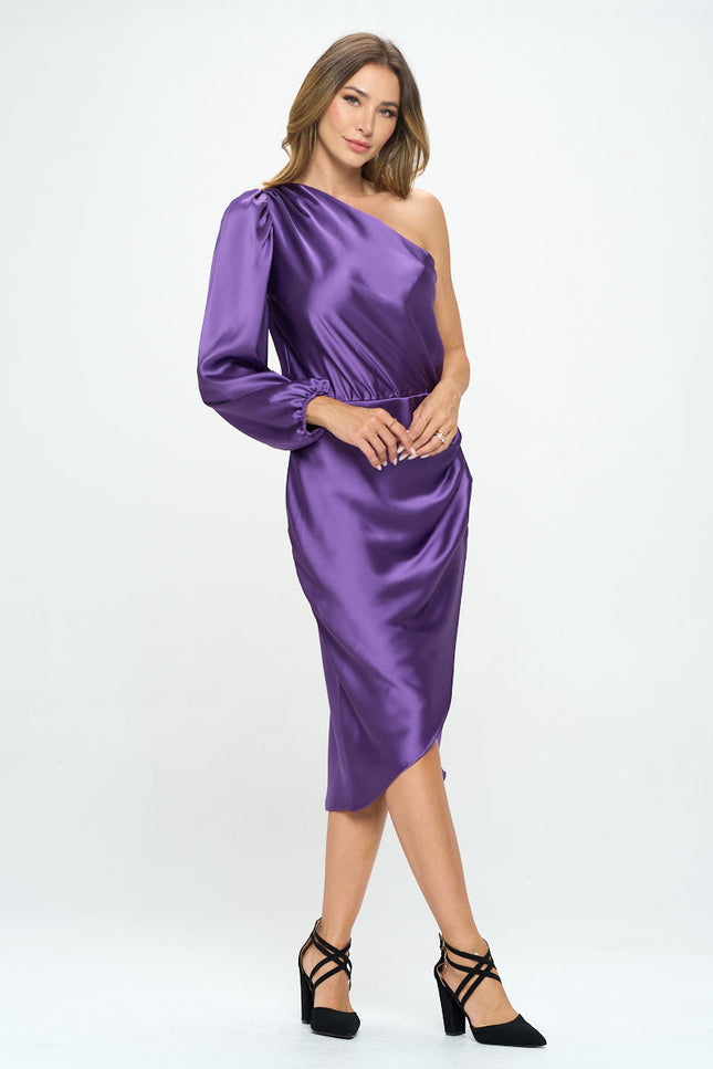 Satin One Shoulder Bodycon W/ Asymmetric Hem-Renee C.-Urbanheer