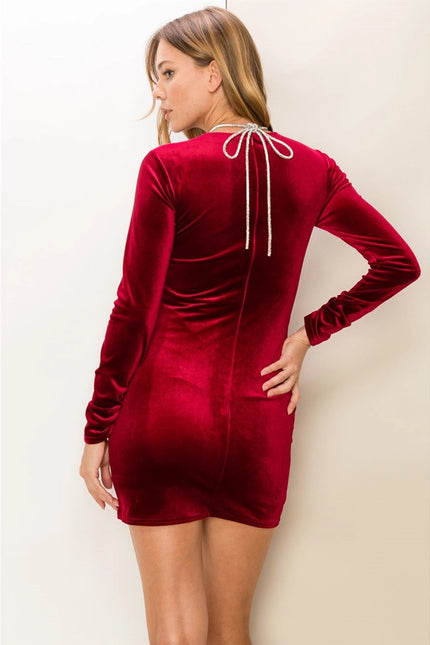 Loving You Velour Glitter Lace-Up Bodycon Dress - Red-Clothing - Women-HYFVE-Urbanheer