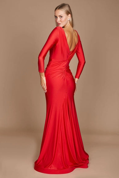 Red Dylan & Davids Long Sleeve Formal Evening Dress-Dylan & Davids-Urbanheer