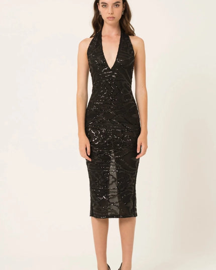 Dua Halter Neck Midi Sequin Dress-Clothing - Women-Amy Lynn-S-Black-Urbanheer