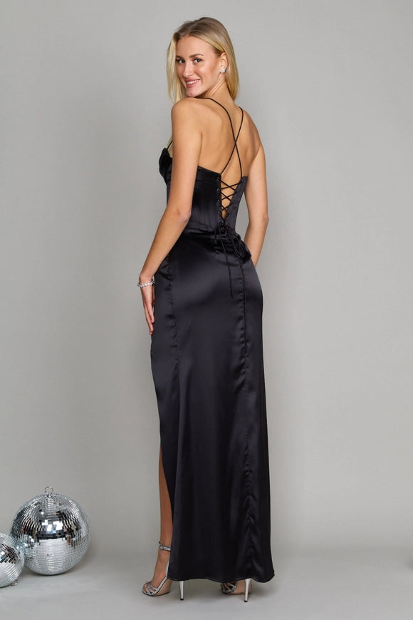 Dylan & Davids Corset Cowl Long Prom Dress Black-Dress-Dylan & Davids-Urbanheer