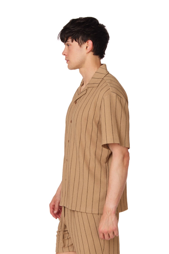 Textured Short Sleeve Men's Shirt BROWN