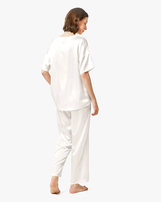 Sunday Morning Silk Pajamas Ivory-Pajamas-MommeSilk-Urbanheer