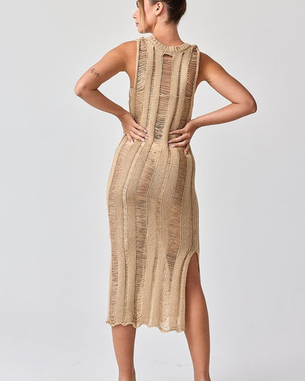 Lillian Ladder Knit Dress Taupe-Dresses-Papermoon-Urbanheer