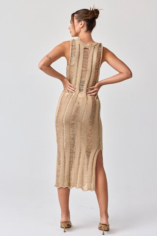 Lillian Ladder Knit Dress Taupe-Dresses-Papermoon-Urbanheer