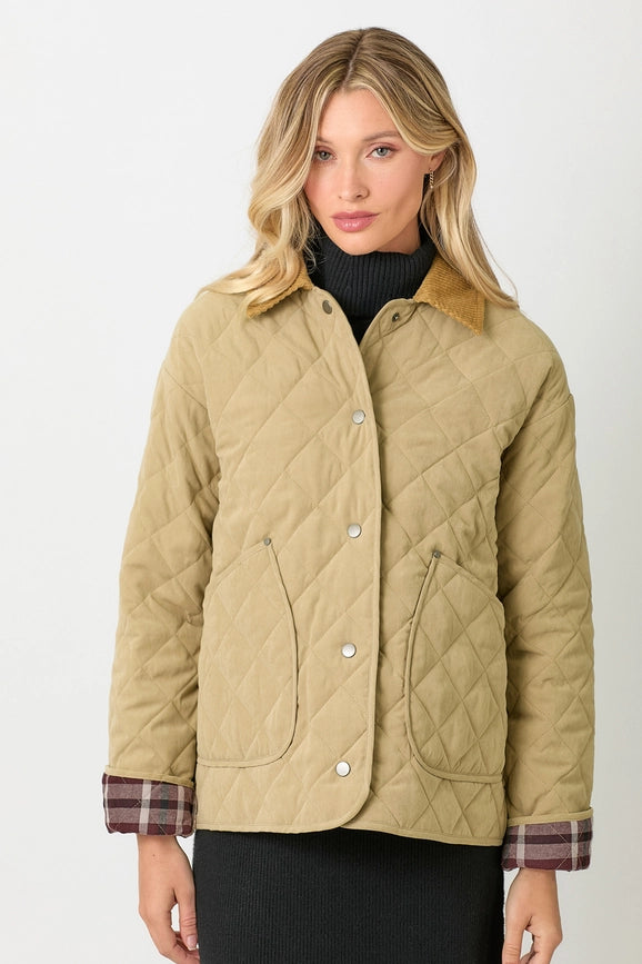 Contrast Quilted Jacket  Latte