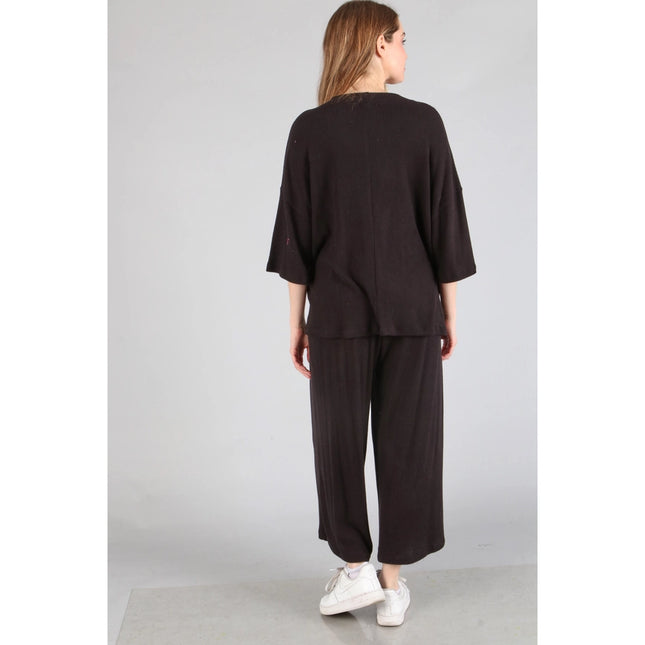 Brushed Wide Leg Pants Black-Pants-Peace Love Line-Urbanheer