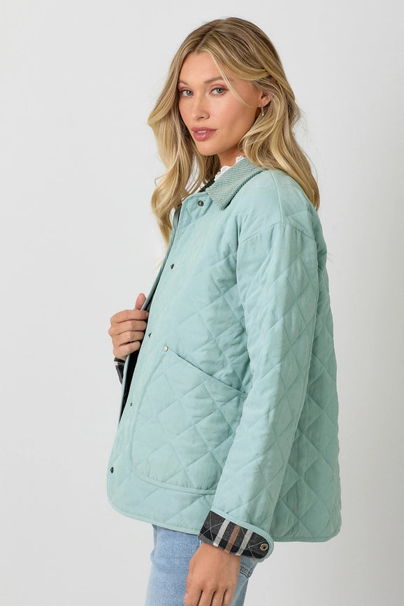 Contrast Quilted Jacket  Soft Blue