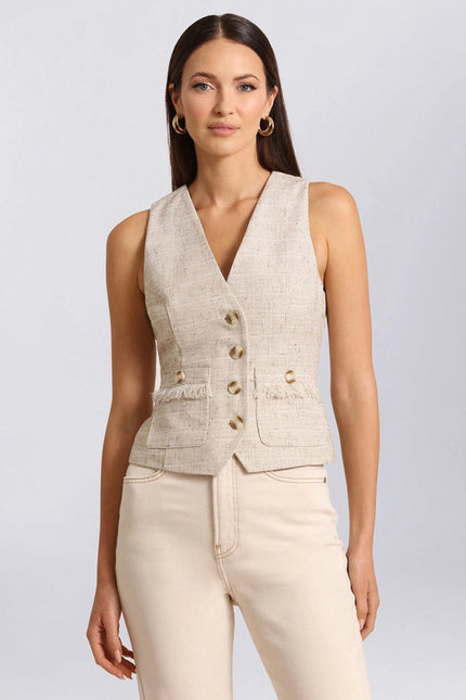 Tailored Tweed Suit Vest Tan-Suit Vest-Avec Les Filles-S-Urbanheer