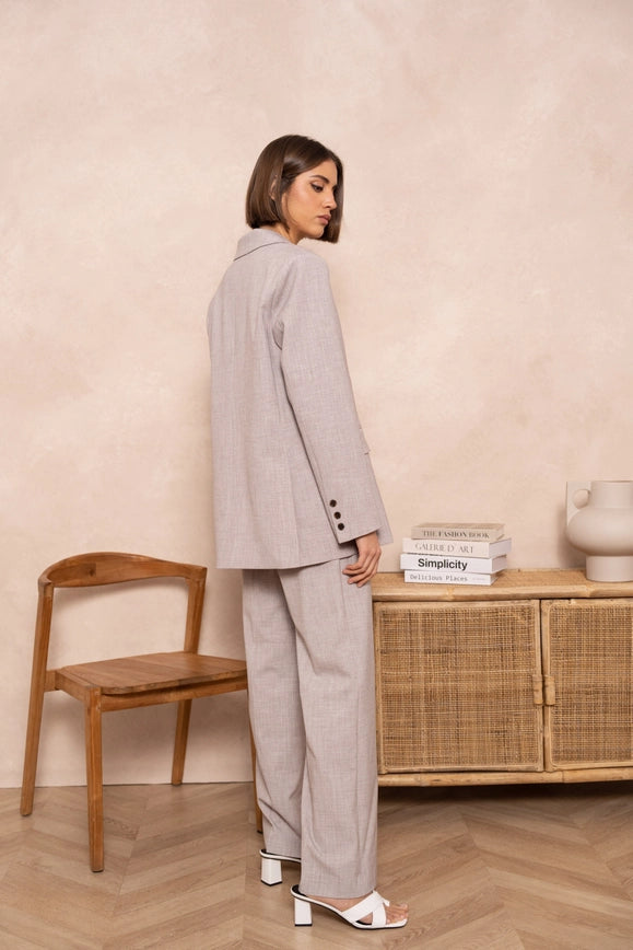 Oversized Jacket and Straight Pants Set Beige-SET-Attentif Paris-Urbanheer