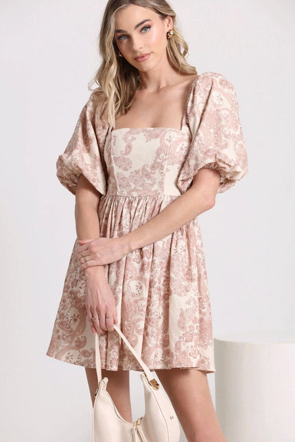 Baroque Paisley Linen Blend Babydoll Dress-dress-Avec Les Filles-Urbanheer