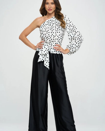 Polka Dot One Shoulder Formal Top with Tie-Top-Renee C.-Urbanheer