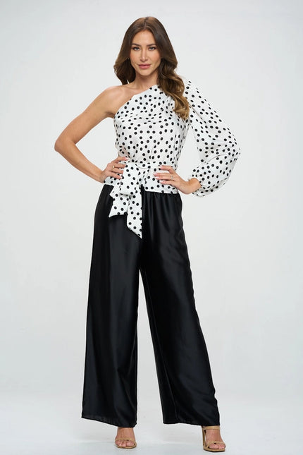 Polka Dot One Shoulder Formal Top with Tie-Top-Renee C.-Urbanheer