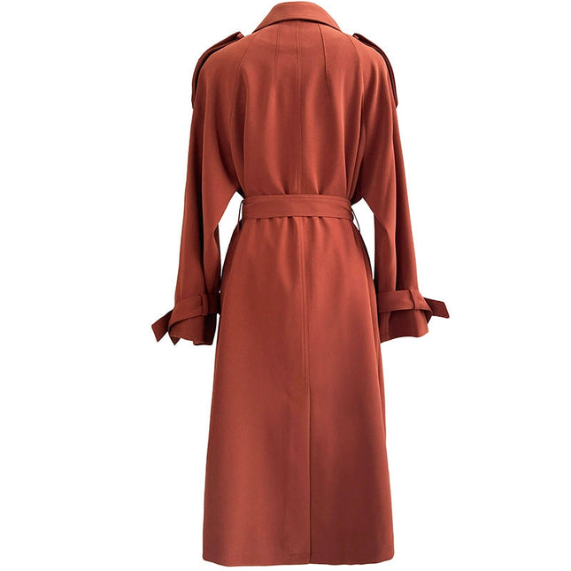 Draping British Loose Mid-Length Over The Knee Trench Coat Hawthorn Red-Coat-Blak Wardrob-Urbanheer