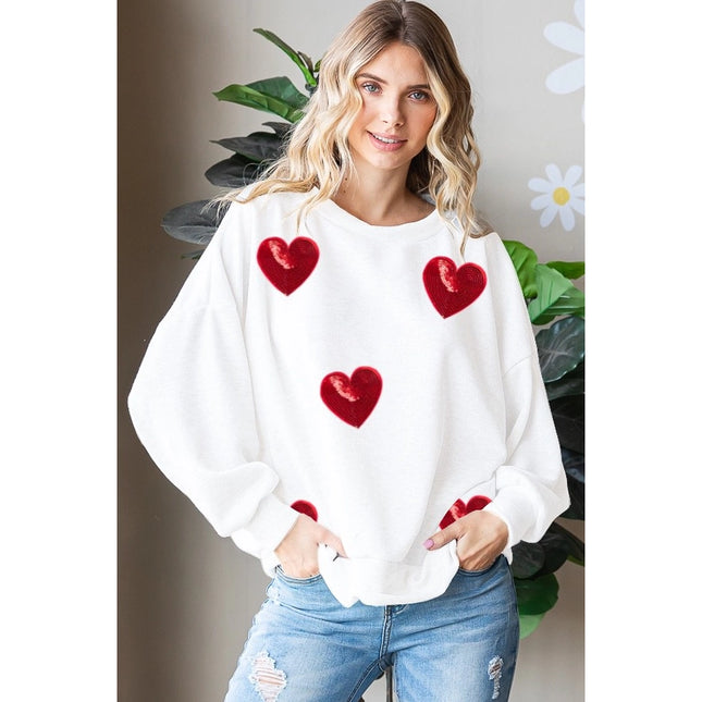 Sequined Heart Patch Sweatshirt-Sweatshirt-Peace Love Line-Urbanheer