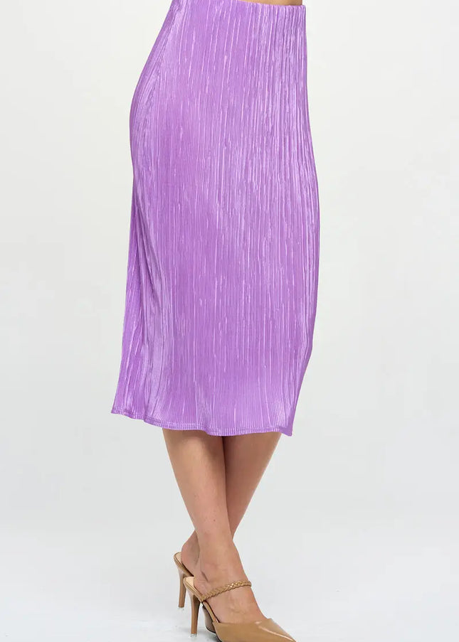 Solid Plisse Midi Skirt With Elastic Waistband-Renee C.-Urbanheer