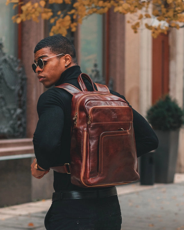 Brown Large Leather Backpack - L.A. Confidential Brown