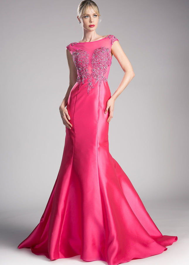 Fitted Mikado Mermaid Gown with Illusion Closed Back-Night Out-Tux-USA-2-Fuchsia-Urbanheer