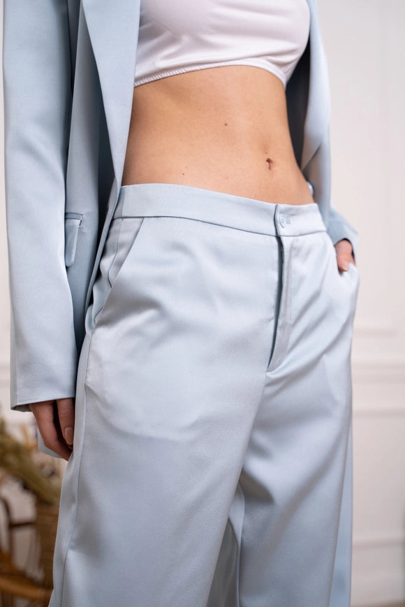 Satin Straight Cut Pants Sky Blue-Pants-Attentif Paris-S-Urbanheer