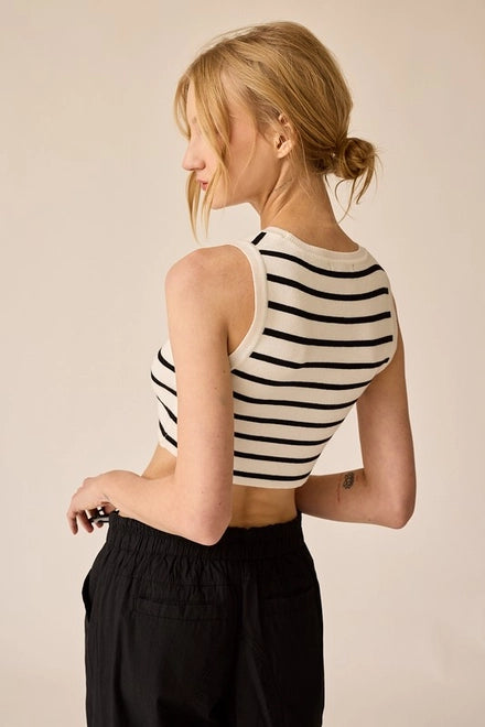 Annalise Sleeveless Stripe Cropped Top White/Black-TOP-Papermoon-Urbanheer