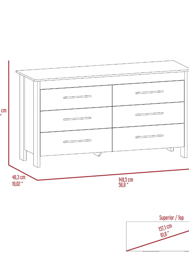 Luxor Six Drawer Double Dresser-Furniture > Cabinets & Storage > Chest of drawers-FM FURNITURE-Urbanheer