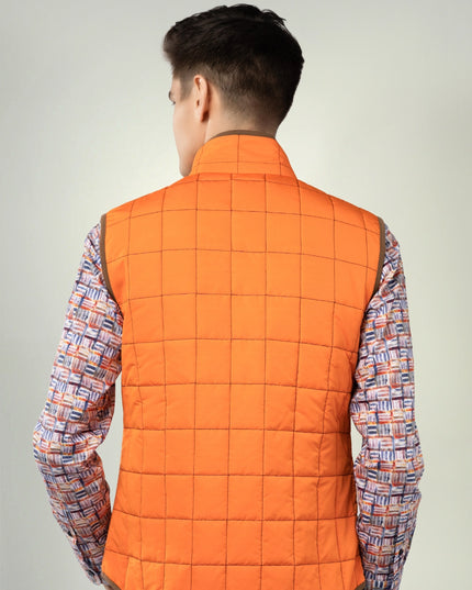 Orange Quilted Zip Up Vest-Clothing - Men-Luchiano Visconti-Urbanheer