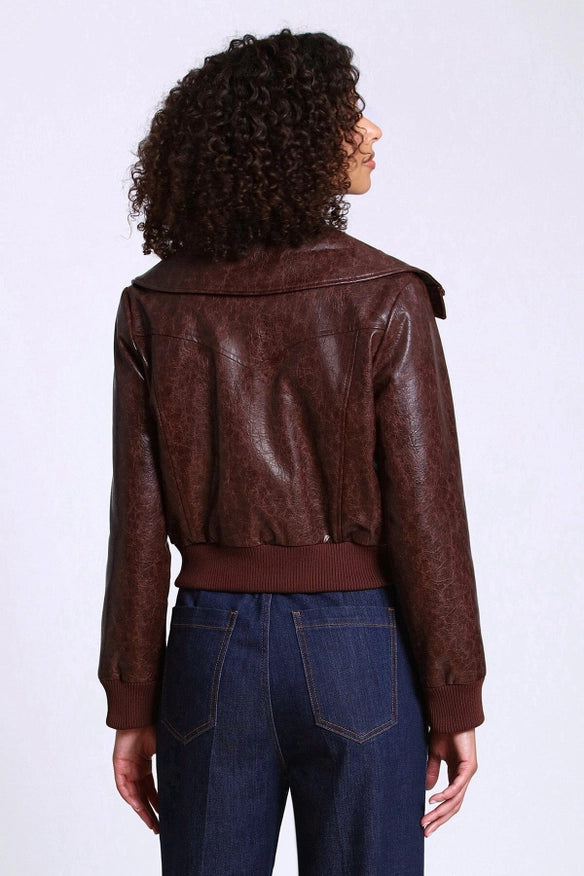 Faux-Ever Leather™ Cropped Aviator Jacket-Jacket-Avec Les Filles-Tobacco-L-Urbanheer