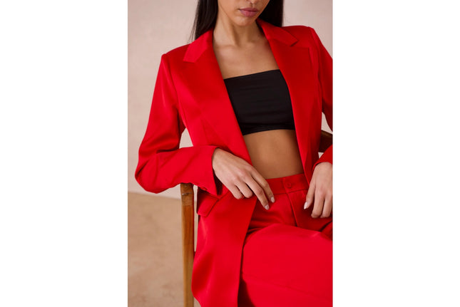 Satin Plain Fitted Jacket Red-Jacket-Attentif Paris-Urbanheer