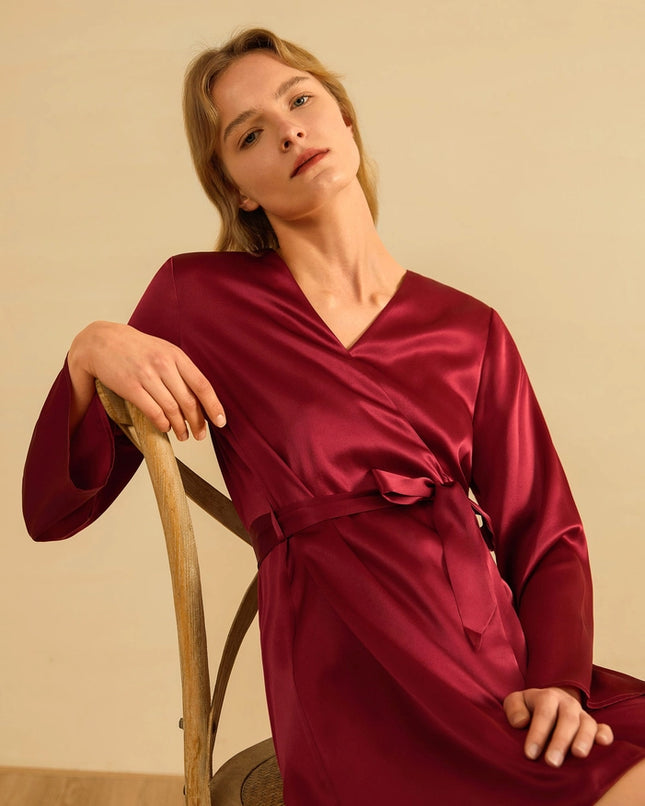 Loose Collarless Silk Claret-Robe-MommeSilk-Urbanheer