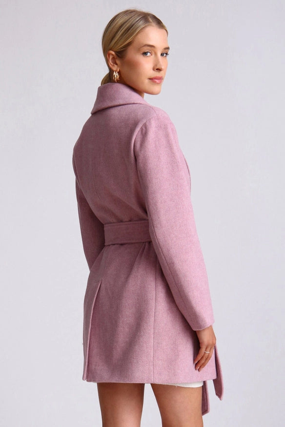 Wool Blend Belted Shawl Collar Peacoat Light Purple-COAT-Avec Les Filles-Urbanheer