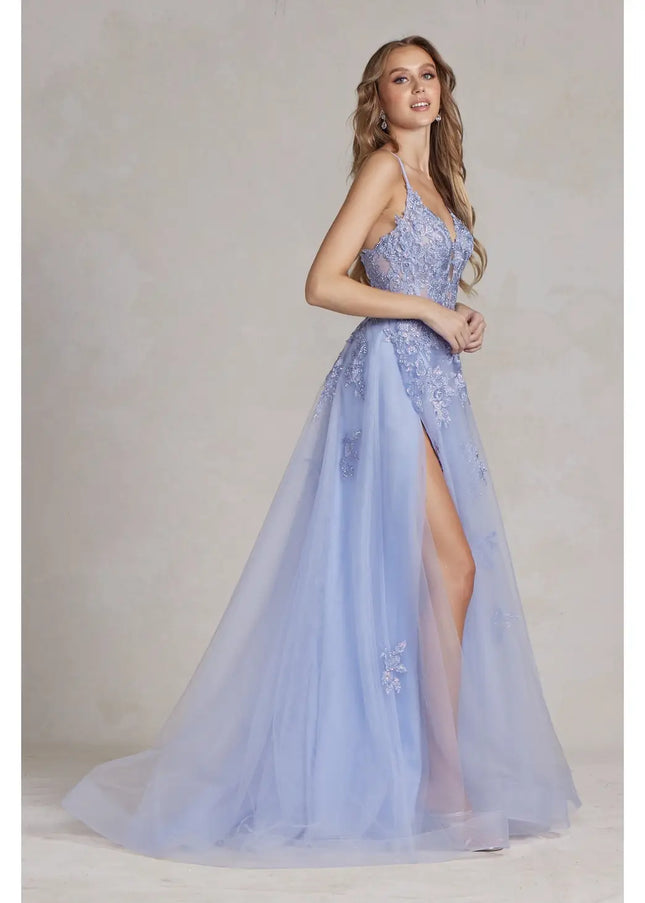 Embroidered Plunging V-Neck Prom Gown-Clothing - Women-Nox Anabel-Urbanheer