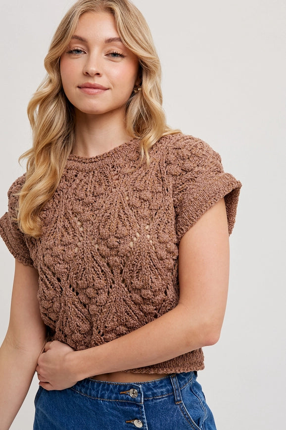 Knit Sweater Short Sleeved Pullover MOCHA