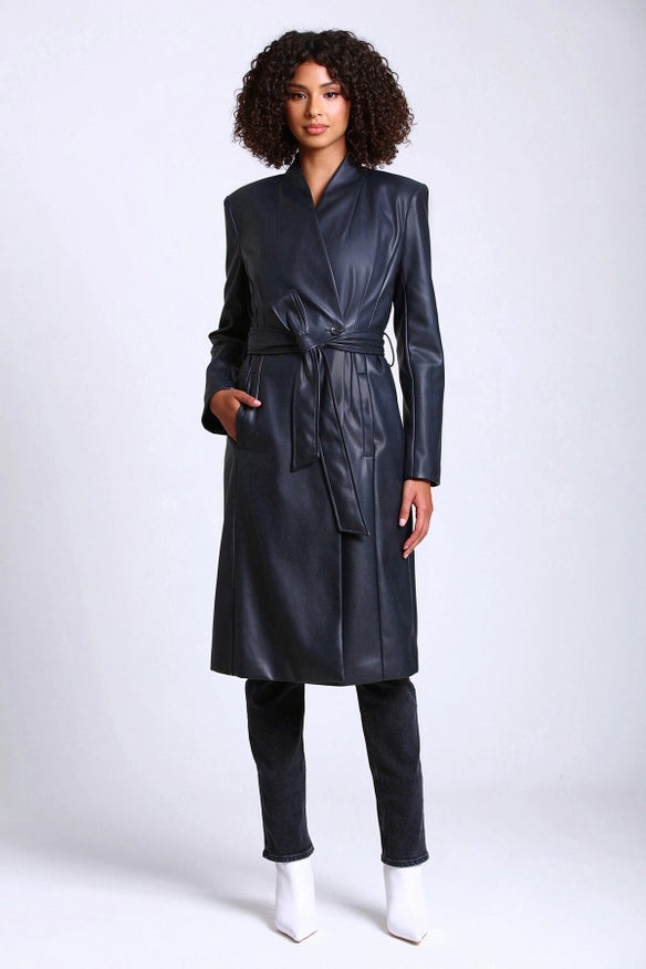 Faux-Ever Leather™ Overlap Collar Coat-COAT-Avec Les Filles-XS-Urbanheer