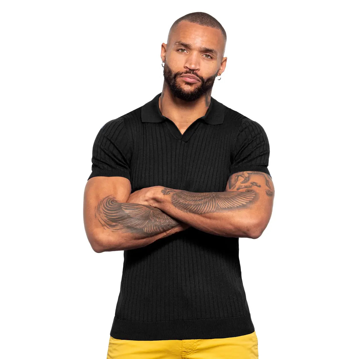 Ribbed Knit Polo - Black-Clothing - Men-Eight X-Urbanheer