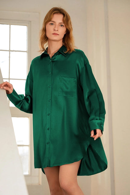 Classic Silk Nightshirt Emerald Green-Nightshirt-MommeSilk-XS-Urbanheer