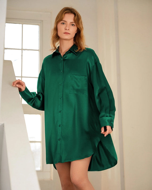 Classic Silk Nightshirt Emerald Green-Nightshirt-MommeSilk-XS-Urbanheer