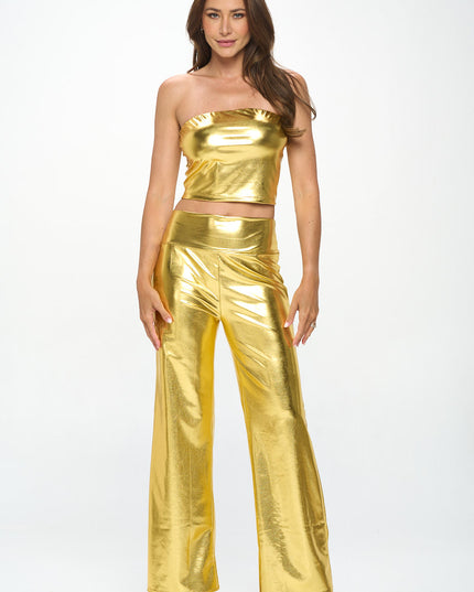 Metallic Tube Crop Top With Elastic Band-Renee C.-Urbanheer