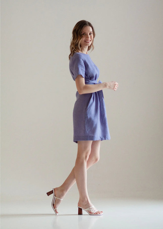 Wrap Linen Tie Belt Bridesmaid Dress For Women Short-Clothing - Women-Nich Linen-XL-Lavender-Urbanheer