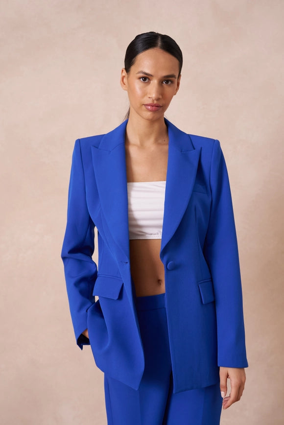 Slim Fit Jacket with Signature Shoulder Pads Royal Blue-Jacket-Attentif Paris-Urbanheer