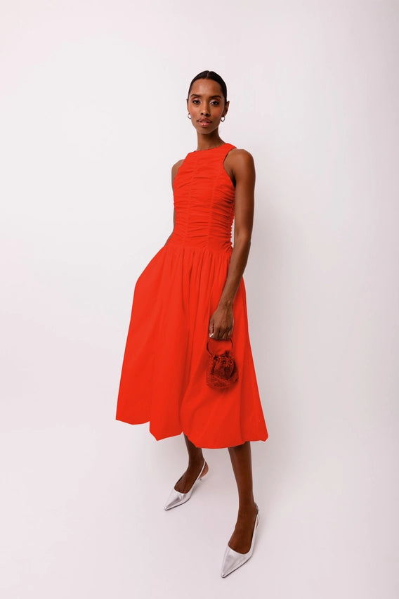 Elodie A Line Ruched Top Sleeveless Midi Dress-Dress-Amy Lynn-Urbanheer