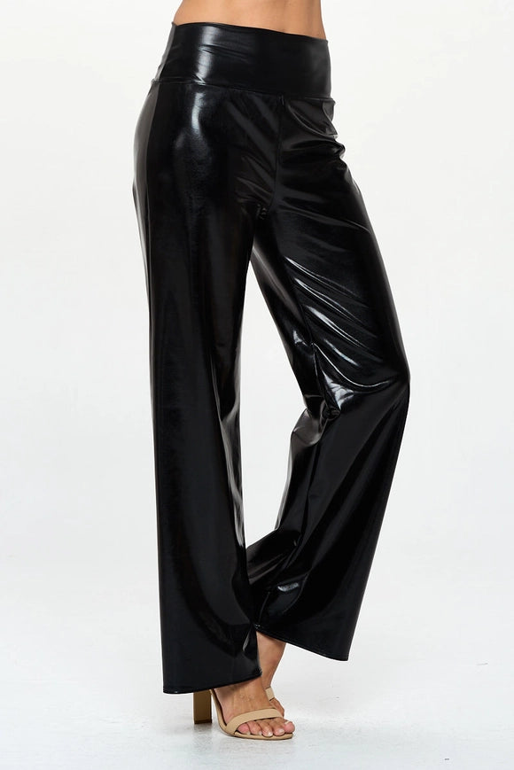 Made in USA Metallic Wide Leg Pants with Thick Waistband Black-Pants-Renee C.-Urbanheer