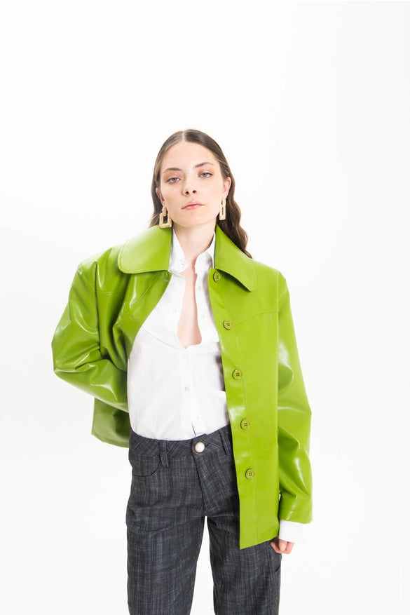 Green Faux Leather Jacket-Jacket-Nicole Baratta-One size-Urbanheer