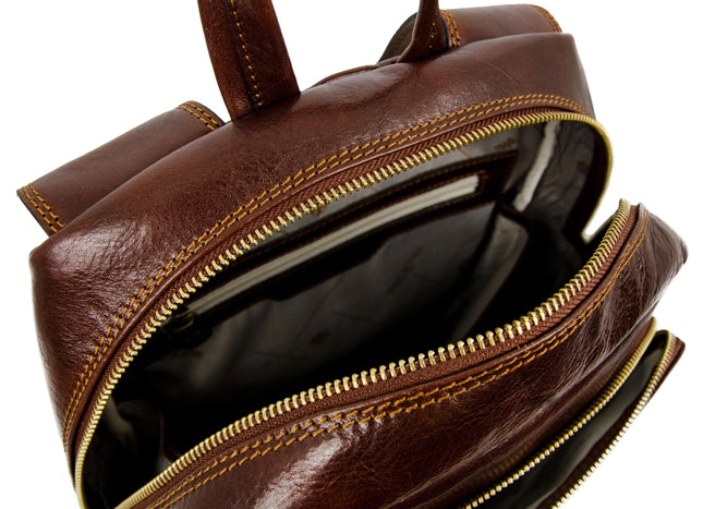 Brown Large Leather Backpack - L.A. Confidential Brown