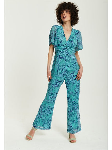 Liquorish Blue Animal Print Knot Front Jumpsuit-Liquorish-Urbanheer