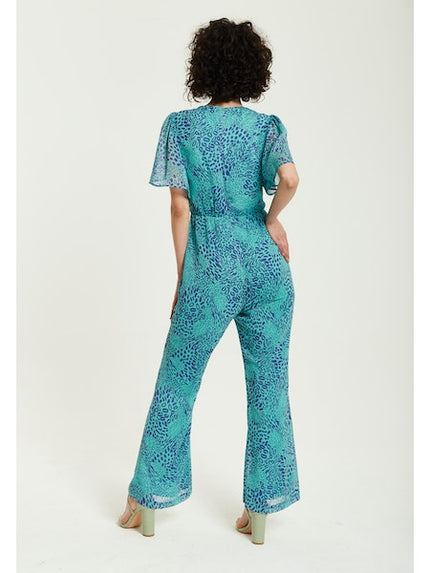 Liquorish Blue Animal Print Knot Front Jumpsuit-Liquorish-Urbanheer